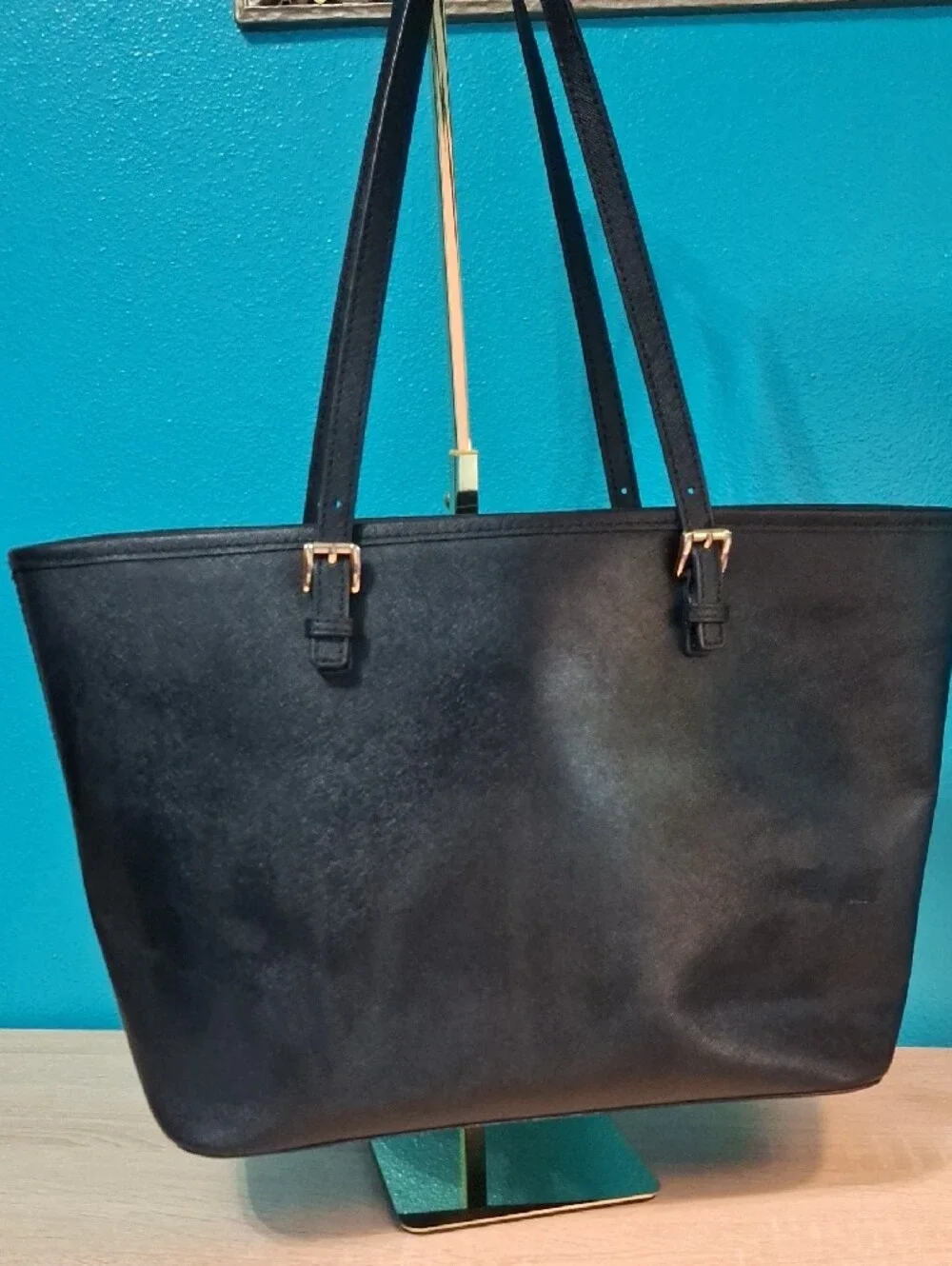 Michael Kors Jet Set Black Tote with Gold Accent Charm